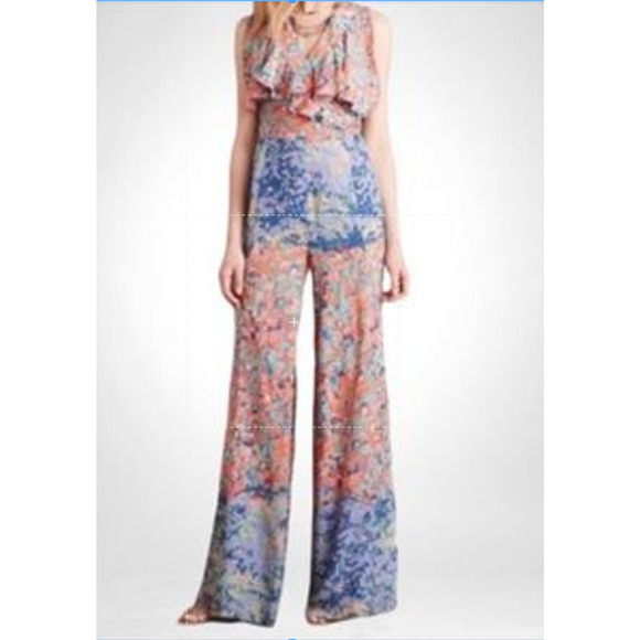 Tracy Reese Jumpsuit Womens Petite 00P Silk Wide Leg Maxi Dressy Abstract Formal